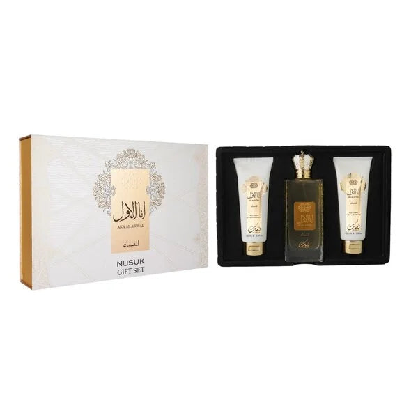 Ana Al Awwal Gold Giftset 3 pcs - 100 ml EDP + Bodylotion 100 ml + Showergel 100 ml van Nusuk